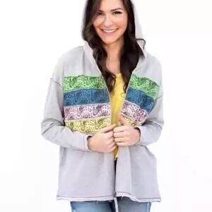 Evys Tree The Arden Hoodie Womens 1X Gray Full Zip Boho Boxy Hooded Sweatshirt